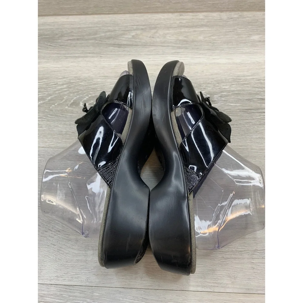Dansko Black Patent Leather Floral Applique Wedge Slide Sandals Women's 11